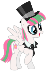 Size: 1024x1600 | Tagged: safe, artist:spitefulrapid, derpibooru import, blossomforth, clothes, costume, happy, hat, necktie, nightmare night, simple background, solo, top hat, transparent background, vector