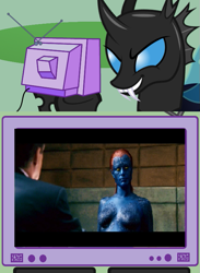 Size: 511x700 | Tagged: safe, derpibooru import, changeling, human, doomie, exploitable meme, irl, meme, mystique, photo, smirk, tv meme, x-men