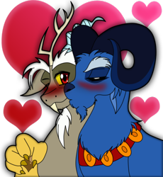 Size: 900x979 | Tagged: safe, artist:garfield141992, derpibooru import, discord, grogar, g1, blushing, disgar, gay, heart, kissing, male, shipping