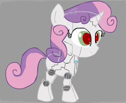 Size: 1038x854 | Tagged: safe, artist:trolllightsparkle, derpibooru import, sweetie belle, sweetie bot, pony, robot, unicorn, female, filly, foal, hooves, horn, red eyes, smiling, solo