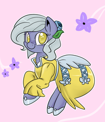 Size: 634x736 | Tagged: safe, artist:lustrous-dreams, limestone pie, earth pony, pony, alternate hairstyle, clothes, colored pupils, cute, dress, female, flower, flower in hair, limabetes, mare, pretty, smiling, solo, when she smiles