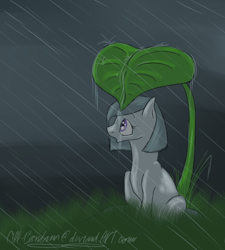 Size: 600x666 | Tagged: safe, artist:nos-talgia, marble pie, leaf, rain, solo