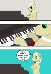 Size: 390x570 | Tagged: safe, artist:rydelfox, frederic horseshoepin, pony, achievements in ignorance, comic, dexterous hooves, piano, solo