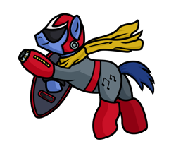 Size: 1233x1088 | Tagged: safe, artist:rydelfox, blues, noteworthy, crossover, megaman, proto man, pun, solo