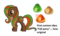 Size: 796x478 | Tagged: safe, derpibooru import, oc, oc only, earth pony, pony, pony creator, autumn, custom, female, idea, mare, plan, solo, text