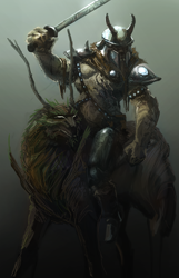 Size: 900x1400 | Tagged: safe, artist:tdspiral, diamond dog, timber wolf, armor, duo, epic, helmet, mount, realistic, riding, sword, weapon