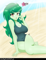 Size: 773x1000 | Tagged: safe, artist:clouddg, wallflower blush, better together, equestria girls, adorasexy, barefoot, beach, big breasts, breasts, busty wallflower blush, cleavage, clothes, crepuscular rays, cute, feet, female, ocean, one-piece swimsuit, open mouth, sand, sexy, solo, swimsuit