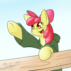 Size: 2000x2000 | Tagged: safe, artist:silverfox057, apple bloom, clothes, hoodie, solo