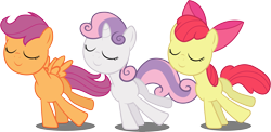 Size: 7361x3581 | Tagged: safe, artist:abion47, derpibooru import, apple bloom, scootaloo, sweetie belle, pony, cutie mark crusaders, eyes closed, female, filly, simple background, transparent background, vector