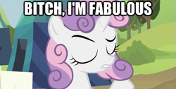 Size: 625x315 | Tagged: safe, sweetie belle, pony, unicorn, caption, female, filly, image macro, vulgar, white coat