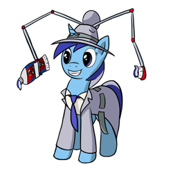 Size: 1138x1140 | Tagged: safe, artist:redquoz, minuette, pony, unicorn, clothes, female, hat, inspector brushie, inspector gadget, mare, parody, smiling, solo, toothpaste