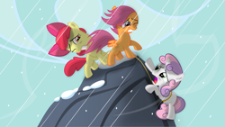 Size: 5884x3310 | Tagged: safe, artist:psyxofthoros, apple bloom, scootaloo, sweetie belle, absurd resolution, cutie mark crusaders, mountain