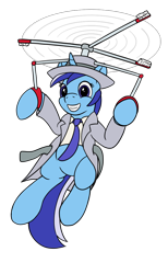 Size: 690x1118 | Tagged: safe, artist:redquoz, minuette, pony, atg 2017, crossover, flying, inspector brushie, inspector gadget, newbie artist training grounds, simple background, solo, transparent background