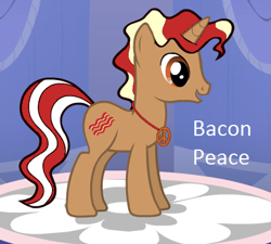 Size: 396x356 | Tagged: safe, derpibooru import, oc, oc only, original species, unicorn, pony creator, bacon, hippie, male, necklace, peace, peace symbol, solo, stallion