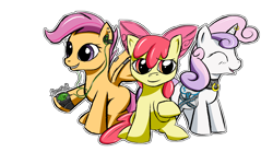 Size: 1920x1064 | Tagged: safe, artist:freefox, derpibooru import, apple bloom, scootaloo, sweetie belle, pony, cutie mark crusaders, ear piercing, horn piercing, piercing