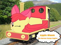 Size: 630x470 | Tagged: safe, artist:kuren247, derpibooru import, apple bloom, crossover, thomas the tank engine