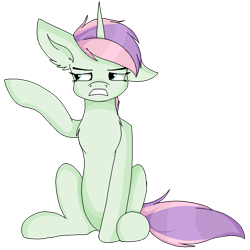 Size: 1000x1000 | Tagged: safe, artist:xcinnamon-twistx, oc, oc only, oc:minty, unicorn, aggressive, commission, female, mare, pastel, pixel art, simple background, sitting, transparent background