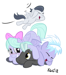 Size: 1177x1342 | Tagged: safe, artist:tggeko, derpibooru import, cloudchaser, flitter, rumble, thunderlane, pegasus, pony, hurricane fluttershy, blushing, flying, pony pile