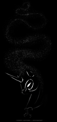 Size: 500x1058 | Tagged: safe, artist:cosmicunicorn, derpibooru import, nightmare moon, alicorn, pony, black background, bust, glowing eyes, grayscale, monochrome, portrait, simple background, solo