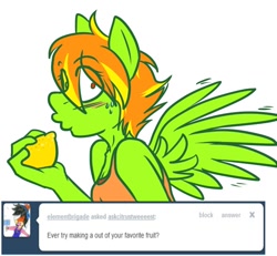 Size: 600x555 | Tagged: safe, artist:duckdraw, derpibooru import, oc, oc only, anthro, pegasus, ask, female, fruit, lemon, mare, solo, tumblr