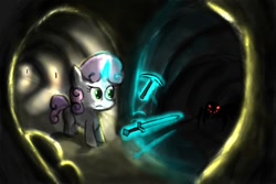 Size: 1080x720 | Tagged: safe, artist:colorsymphony, derpibooru import, sweetie belle, spider, minecraft