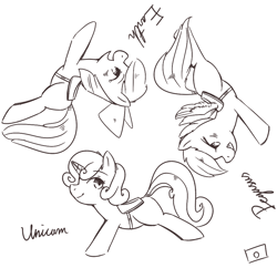 Size: 980x950 | Tagged: safe, artist:japananon, artist:昔の傷口, derpibooru import, apple bloom, scootaloo, sweetie belle, cutie mark crusaders, monochrome, sketch