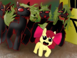 Size: 800x600 | Tagged: safe, derpibooru import, apple bloom, zombie, alex warlorn, fanfic, fanfic art, fear, pony pov series, reharmonized ponies, story of the blanks, sunny town