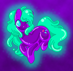 Size: 1000x983 | Tagged: safe, artist:akuoreo, derpibooru import, oc, oc only, oc:jelly, earth pony, food pony, goo pony, original species, female, glow, jelly, mare, monster mare, slime, solo