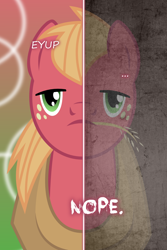 Size: 800x1200 | Tagged: safe, artist:the smiling pony, derpibooru import, big macintosh, earth pony, pony, eeyup, male, nope, parody, stallion, two sided posters