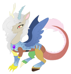 Size: 900x938 | Tagged: dead source, safe, artist:wolfsknight, derpibooru import, discord, eris, draconequus, the crystal empire, armor, rule 63, simple background, solo, transparent background