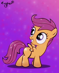 Size: 1218x1500 | Tagged: safe, artist:xemberx, derpibooru import, scootaloo, pegasus, pony, female, filly, gradient background, solo