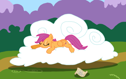 Size: 1508x946 | Tagged: safe, artist:icklevoldiepoo, derpibooru import, scootaloo, cloud, older