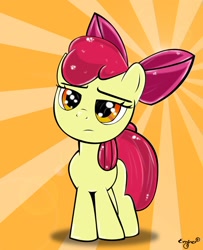 Size: 1218x1500 | Tagged: safe, artist:xemberx, derpibooru import, apple bloom, earth pony, pony, female, filly, simple background, solo