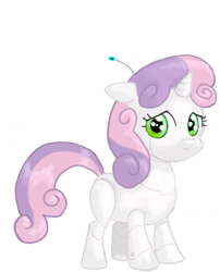 Size: 423x523 | Tagged: safe, artist:hetdegon, derpibooru import, sweetie belle, sweetie bot, pony, robot, unicorn, blank flank, female, filly, floppy ears, foal, hooves, horn, sad, simple background, solo, transparent background