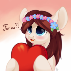 Size: 5000x5000 | Tagged: safe, artist:alphadesu, oc, oc only, oc:tulip, pony, absurd resolution, blushing, cute, female, floral head wreath, flower, flower in hair, heart, mare, solo, ych result