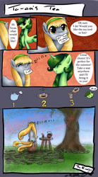 Size: 3600x6480 | Tagged: safe, artist:arans-thief, derpibooru import, oc, oc only, oc:happy tune, comic, tea