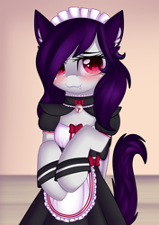 Size: 1446x2039 | Tagged: safe, artist:xcinnamon-twistx, oc, oc only, oc:cinnamon twist, semi-anthro, :3, adorasexy, behaving like a cat, blushing, bow, cat ears, catsuit, clothes, cute, fangs, looking at you, maid, neko, sexy, solo