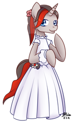 Size: 477x750 | Tagged: safe, artist:solar-slash, derpibooru import, oc, oc only, oc:mic the microphone, semi-anthro, clothes, crossdressing, dress, male, mic the microphone, simple background, smiling, solo, transparent background, wedding dress