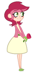 Size: 251x500 | Tagged: safe, artist:robynne, derpibooru import, roseluck, blushing, clothes, flower, humanized, rose, simple background, smiling, solo, transparent background, two toned hair