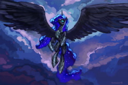 Size: 6001x4000 | Tagged: safe, artist:vombavr, derpibooru import, nightmare moon, alicorn, pony, black coat, detailed background, female, mare, solo