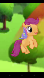 Size: 720x1280 | Tagged: safe, derpibooru import, screencap, scootaloo, pegasus, pony, butterfly wings, clear the skies, gameloft, glimmer wings, hilarious in hindsight, mod, scootaloo can't fly