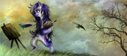 Size: 2700x1200 | Tagged: safe, artist:cruelseptember, derpibooru import, spot, oc, dawn, nature, navy canvas, scenery, twilight (astronomy)