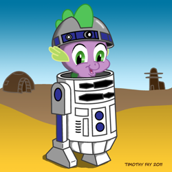 Size: 600x600 | Tagged: safe, artist:tim-kangaroo, derpibooru import, spike, dragon, crossover, r2-d2, star wars