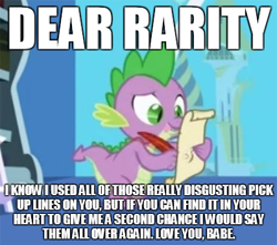 Size: 400x354 | Tagged: safe, derpibooru import, edit, edited screencap, screencap, spike, dragon, friendship is magic, caption, image macro, letter, male, meme, quill, spike's love letters, tongue out