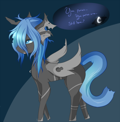 Size: 900x919 | Tagged: dead source, safe, artist:asklittlelostchangeling, derpibooru import, oc, oc only, oc:chatai, changeling, changeling queen, blue changeling, changeling oc, changeling queen oc, female