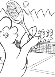 Size: 607x850 | Tagged: safe, derpibooru import, g2, black and white, coloring page, grayscale, group, monochrome, sports, tennis