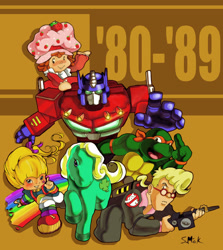 Size: 696x780 | Tagged: safe, derpibooru import, human, g1, 80s, crossover, egon spengler, ghostbusters, michelangelo, optimus prime, rainbow brite, retro, strawberry shortcake, strawberry shortcake (character), teenage mutant ninja turtles, transformers