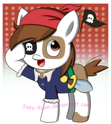 Size: 494x552 | Tagged: safe, artist:pokumii, derpibooru import, pipsqueak, cute, open mouth, pirate, salute, solo, squeakabetes