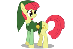 Size: 1080x720 | Tagged: safe, artist:undead-niklos, derpibooru import, apple bloom, earth pony, pony, costume, crossover, female, filly, link, nintendo, the legend of zelda, the legend of zelda: the wind waker, toon link, triforce