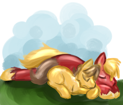 Size: 4687x4017 | Tagged: safe, artist:cleppyclep, derpibooru import, big macintosh, caramel, earth pony, pony, absurd resolution, caramac, gay, male, shipping, sleeping, stallion